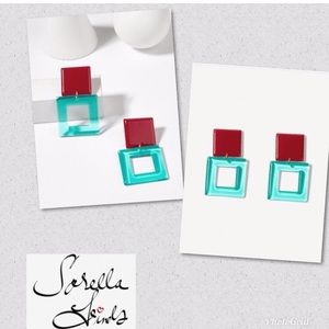 Red and turquoise color door knocker Earrings